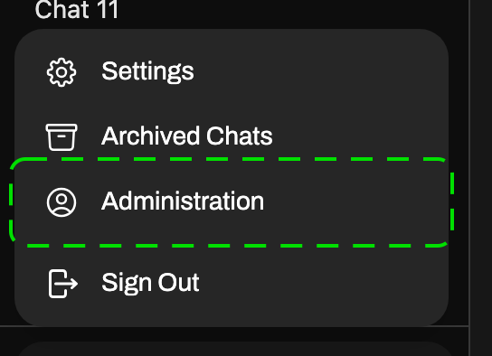 User menu with the Administration entry