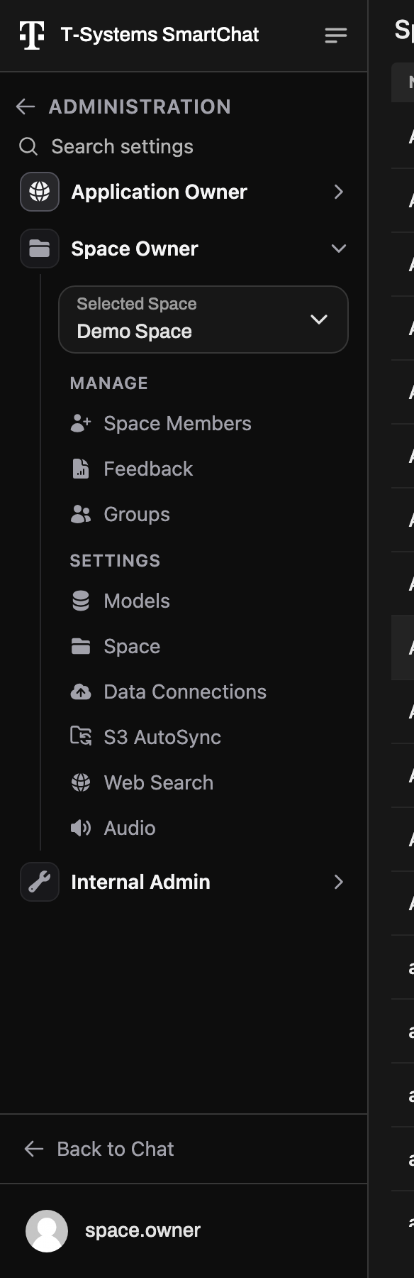 Administration with the Application Owner and Space Owner sections