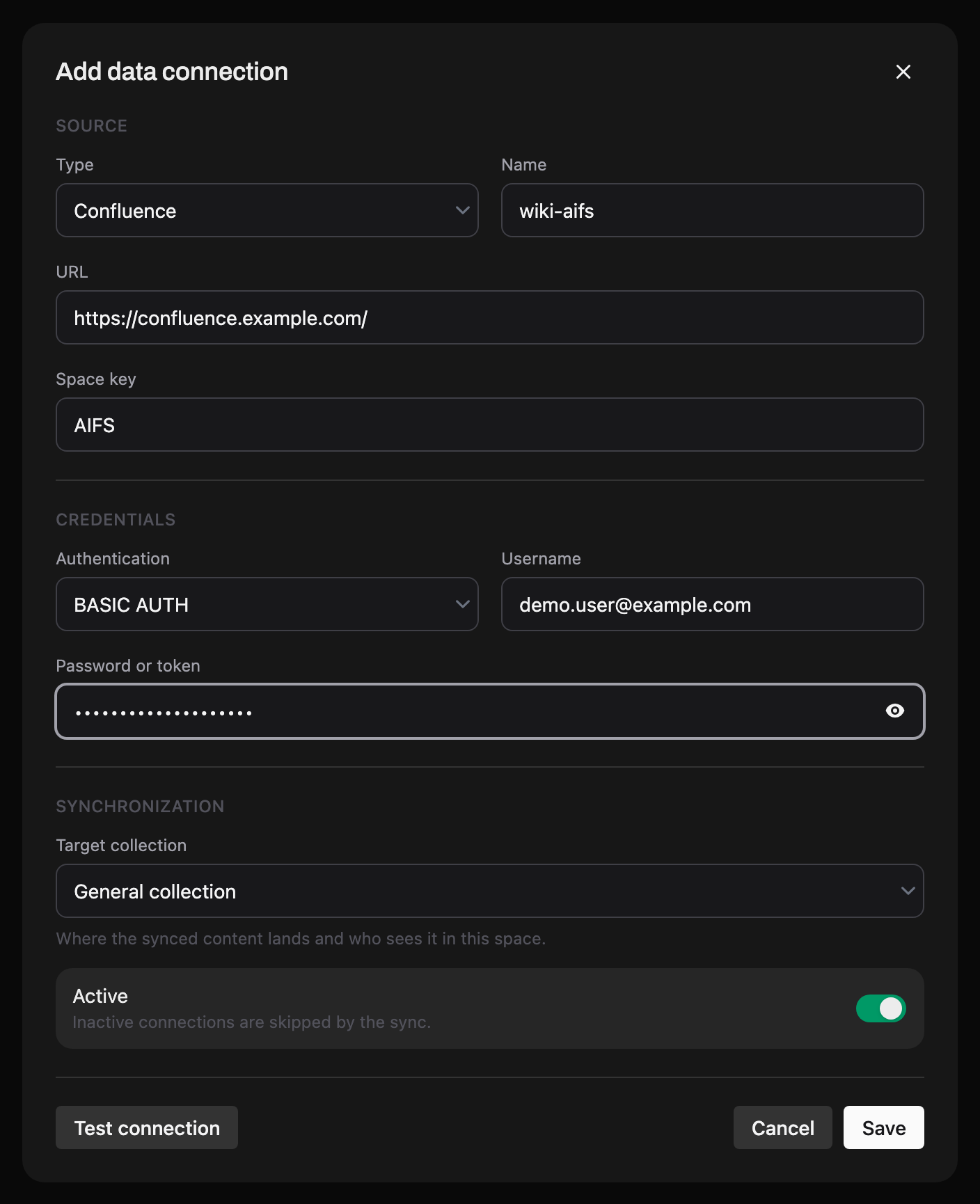 Add data connection form