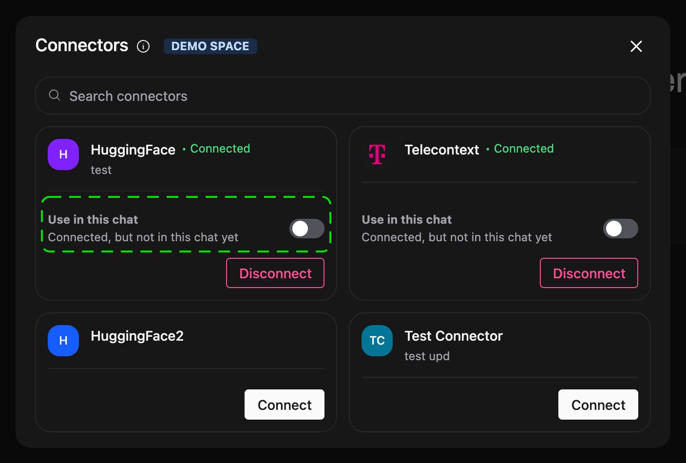 Connected connector with the Use in this chat switch