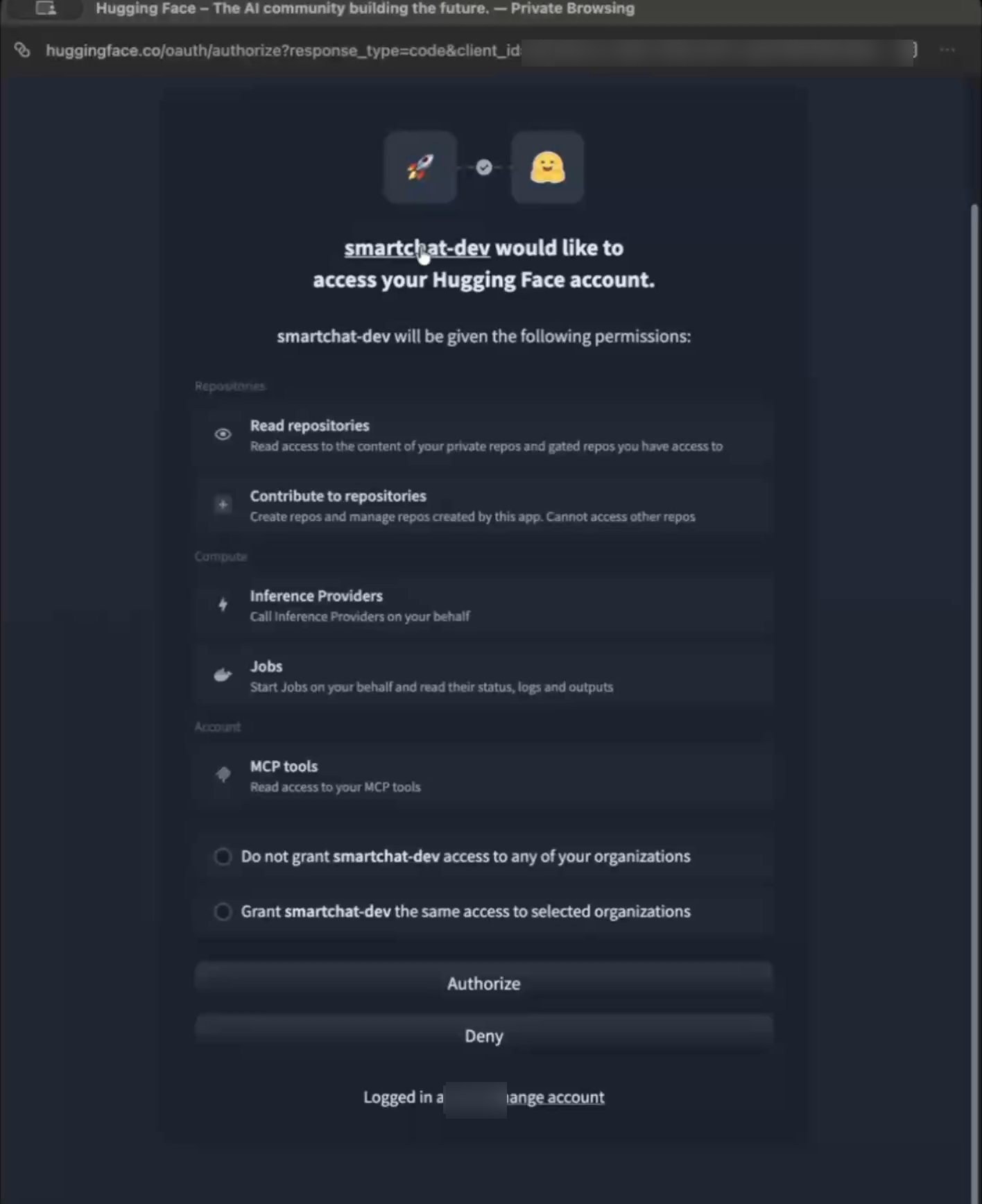 Sign-in and approval page of the connected system