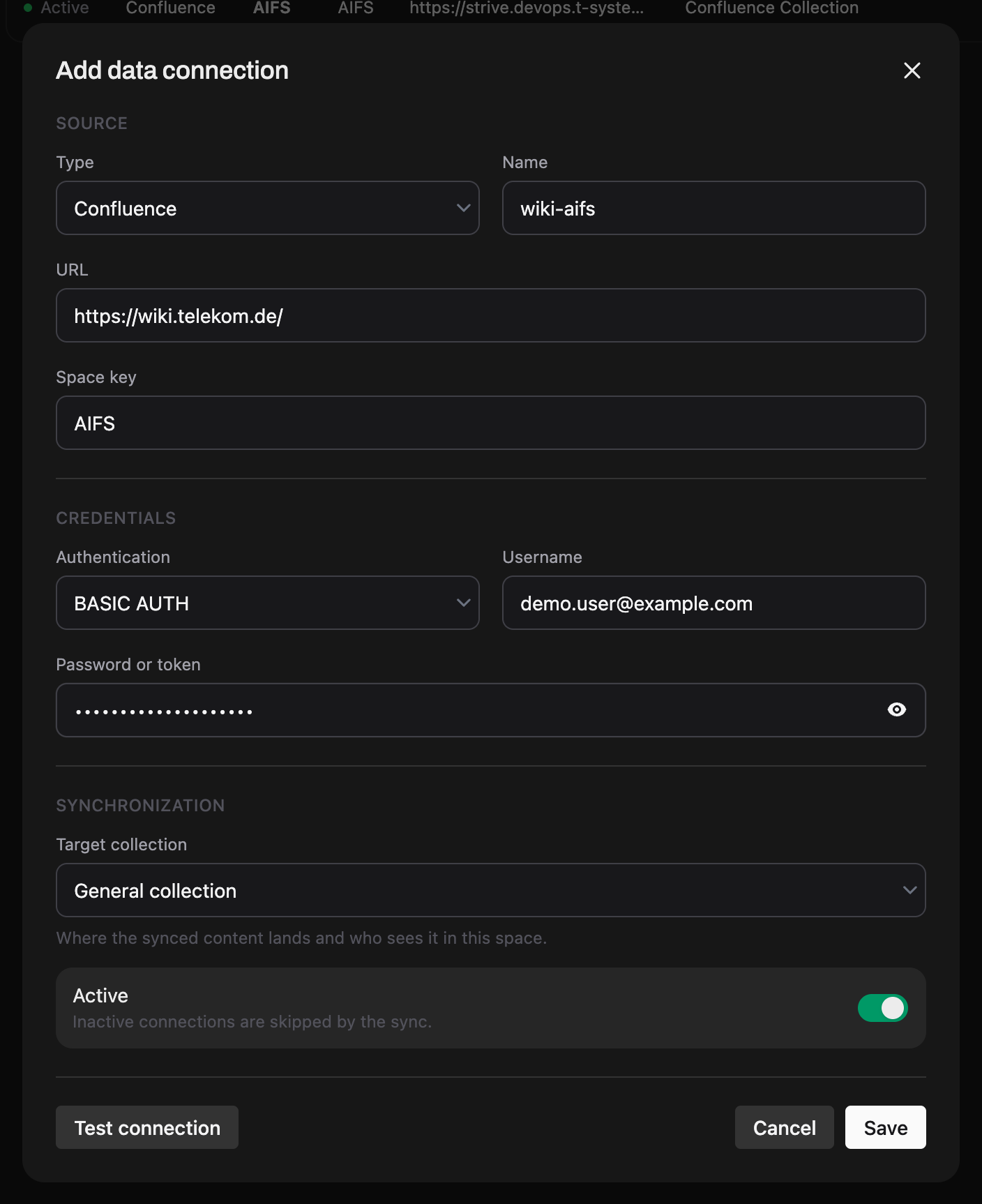 Add data connection form