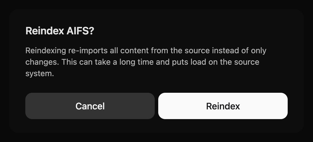 Reindex confirmation dialog