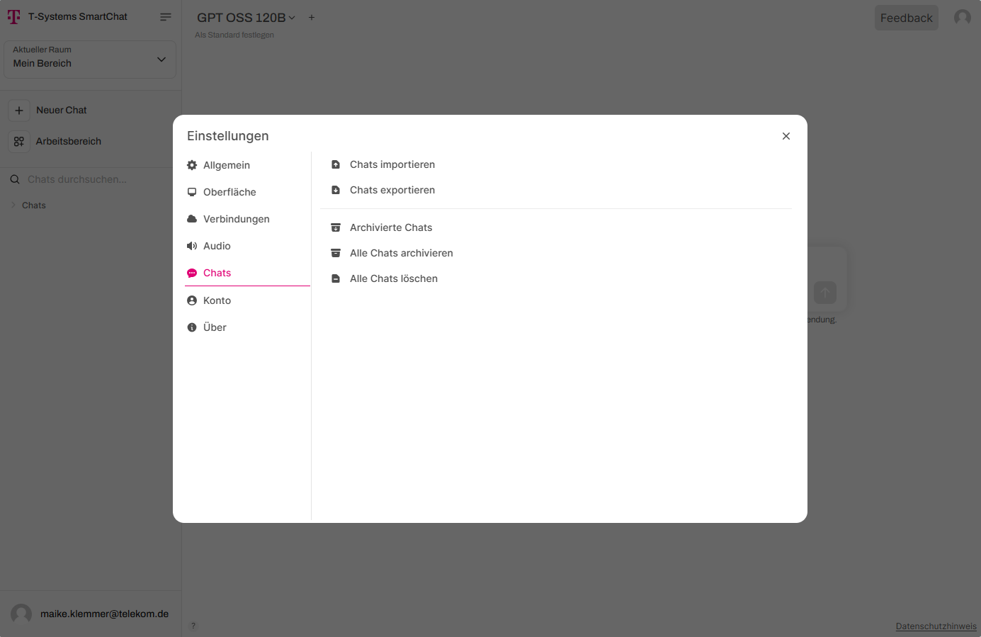 Chat import in settings