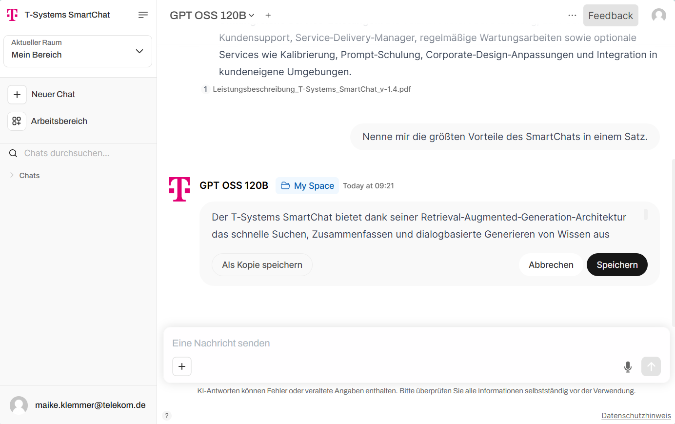 Bearbeitungsansicht mit Speicher-Optionen