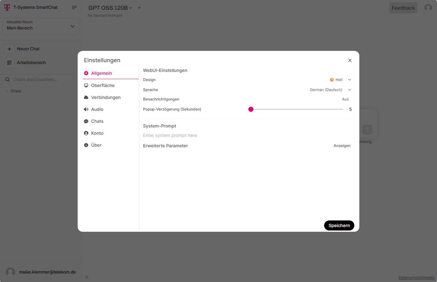 Oberflächen- und Gesprächseinstellungen